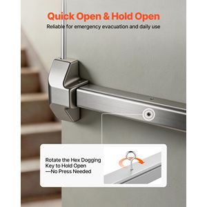 Barre anti-panique verticale en acier inoxydable de 28 pouces pour porte commerciale, dispositif d'évacuation d'urgence - Product Image 5