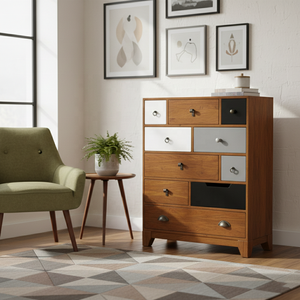 Mid-Century Modern Scandinavian Solid Wood Multi-<b>Drawer</b> Chest 80cm Dresser Eclectic Grey White Black <b>Tall</b> Slim Storage Cabinet - Product Image 1