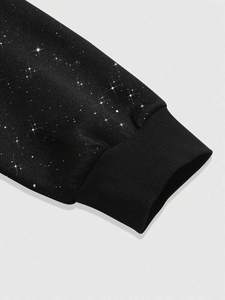 Black Sparkle Gradient Acid Wash Jacquard Women's Hoodies 300 Grams Fleece Warm Rhinestone Streetwear Pullover Custom Winter - Product Image 5