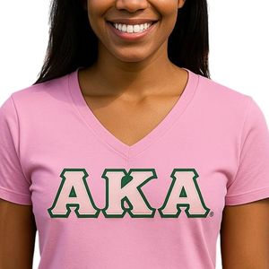 AKA V-Neck Tee Women Pink Green Letters Cotton T-Shirt Casual Fashion Short Sleeve Greek Apparel Comfortable Summer <b>Top</b> - Product Image 5