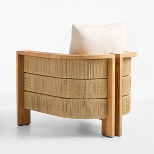 Rattan Garden Sofa Minimalist Wood One Seat Garden Sofa Outdoor Furniture Durable Solid Teak Wood Frame White Cushion - Product Image 5