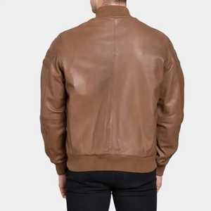 Chaqueta Bomber Calefactable de Cuero Genuino Marrón para Hombre, Cuello Mao, Cierre de Cremallera, Ropa Casual de Invierno, Manga Regular, Color Sólido - Product Image 5