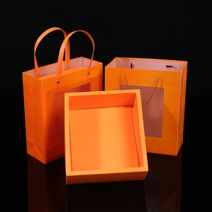 Bolsa de Mano Naranja con Ventana Transparente y Asa de Cinta, Juego de Cajas de Embalaje para Compras, Venta de Fábrica, Logotipo Personalizado, Tamaño Impreso, Ecológico - Product Image 5