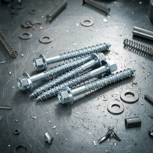 Vis à bois à pointe acérée en acier au carbone de classe 4 haute résistance, tête hexagonale externe, filetage grossier, métrique/pouce, zinc blanc/jaune - Product Image 1