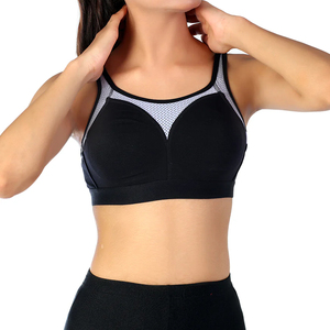 Soutien-gorge de sport noir en maille pour femme, col ras du cou, dos nageur, maintien moyen, respirant, style sans couture pour le fitness - Product Image 1