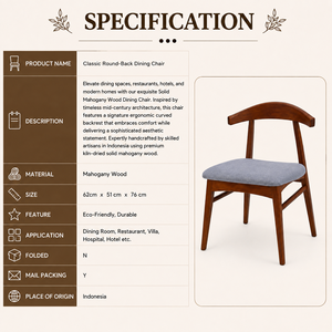 Chaise de salle à manger en bois de style moderne du milieu du siècle, siège rembourré en tissu, meubles en bois d'acajou d'Indonésie pour la maison - Product Image 2