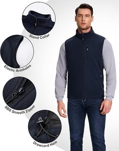 Gilet classique pour homme, bleu marine, sans manches, à fermeture éclair intégrale, col montant, décontracté, pour l'extérieur, veste utilitaire à superposer - Product Image 3