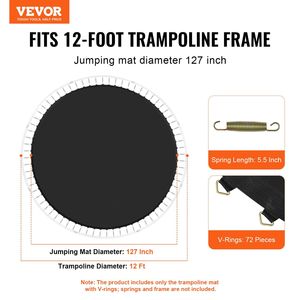 Tapis de trampoline de remplacement de 12 pieds avec 72 anneaux en V, longueur de ressort de 5.5 pouces, parfaitement adapté au cadre de 12 pieds - Product Image 2