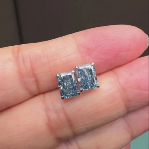 Boucles d'oreilles clous en diamant taille émeraude, argent 925, moissanite, géométriques, classiques, bijoux en alliage pour femme, boucles d'oreilles de fiançailles - Product Image 1