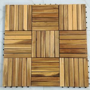 Dalles de terrasse carrées en acacia imperméables 300x300mm, système d'assemblage par clipsage double verrouillage, installation facile, pour extérieur, intérieur, maison, jardin, terrasse - Product Image 2