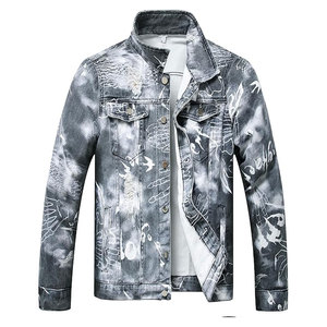 แจ็คเก็ตยีนส์เดนิมสำหรับผู้ชาย ทรงสลิมฟิต ขาดเซอร์ๆ สไตล์วินเทจ แฟชั่นสตรีทแวร์ เสื้อโค้ทยีนส์สีน้ำเงินคลาสสิก - Product Image 1