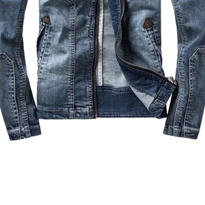 Veste en jean patchwork unisexe à col montant en toile unie, coupe-vent décontracté style streetwear - Product Image 2