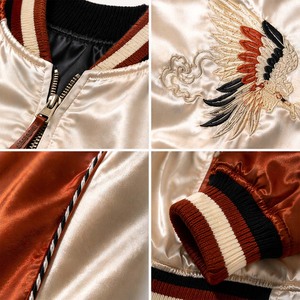 Veste Sukajan d'hiver personnalisée en satin premium avec col montant et patchwork, broderie faucon, souvenir japonais, style bomber OEM ODM Yokosuka - Product Image 5