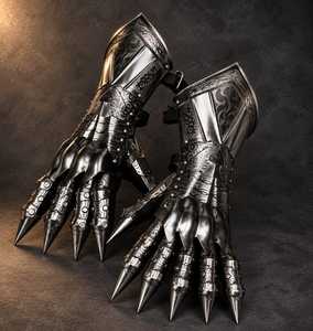 ถุงมืออัศวินยุคกลาง ทำจากเหล็กกล้าไร้สนิม ชุบเงิน  แบบโบราณ  แกะสลักลวดลายประณีต  ตกแต่งด้วยหนามแหลม  สามารถปรับแต่งได้ - Product Image 3