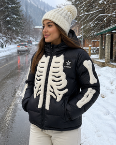 Veste matelassée noire personnalisée pour homme/femme, veste d'hiver chaude à capuche avec imprimé squelette 3D, vêtements de rue tendance - Product Image 5