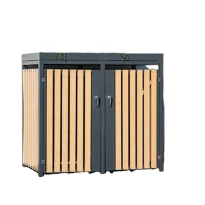 쓰레기통 보관 버킷 아연 도금 강철 휠리빈 커버 나무 문과 야외 금속 휠리빈 상자 - Product Image 2