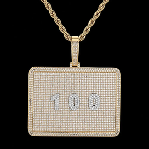 Silver Moissanite Custom Name Pendant Large Rectangular Necklace Statement Jewelry For Men moissanite custom letter necklace - Product Image 5