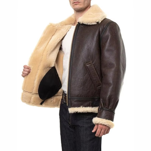 Veste Bomber en Cuir et Fourrure de Mouton pour Homme, Style Aviateur, en Peau de Mouton, Prix de Gros - Product Image 5