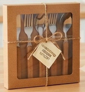 Ensemble de 5 couverts en bois à longues poignées, couverts polis miroir, ensemble de couverts de restaurant, ustensiles de cuisine et vaisselle - Product Image 5