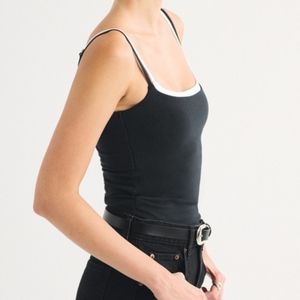 Custom Womens Double Layer Tank <b>Top</b> Contrast Strap Breathable Stretch Fitness Yoga Workout Activewear Spandex/Polyester Fleece - Product Image 3