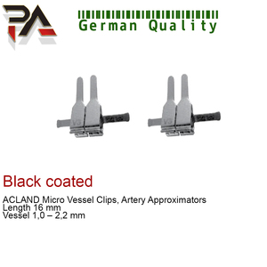 ชุดอุปกรณ์ผ่าตัดหนีบหลอดเลือดขนาดเล็กแบบใช้ซ้ำได้ ยี่ห้อ Acland สีดำเคลือบผิวแบบเยอรมัน จำนวน 2 ชิ้น ขนาด 16 มม. สำหรับหลอดเลือดแดง ขนาดประมาณ 1.0-2.2 มม. - Product Image 3