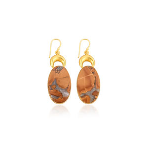 Boucles d'oreilles pendantes plaquées or de qualité supérieure, bijoux en laiton avec pierre précieuse Malinga Jasper, boucles d'oreilles en laiton faites à la main pour femmes - Product Image 1