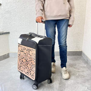 Ready To Ship Hand Tooled Genuine Cowhide Leather Trolley Bag New Durable Carry-on Antitheft Zipper Closure Travel Suitcase Bags - Product Image 4