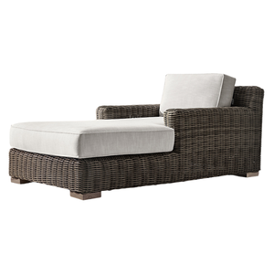 Chaise longue de luxe en teck avec accoudoirs en rotin tressé à la main, lit de repos rembourré haut de gamme pour l'extérieur, mobilier pour hôtel, villa, complexe hôtelier - Product Image 1
