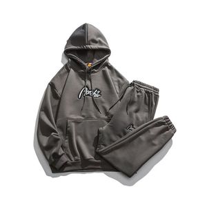 Custom Manufacturer Hooded Casual Solid Screen Print <b>Embroidery</b> Pullover Loose Fit Jogger Flared Sweatpants Sweat Suit - Product Image 4