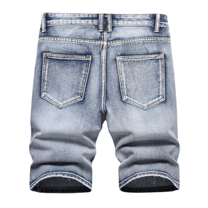 <b>Mens</b> Vintage Distressed Denim <b>Shorts</b> Ripped Casual Summer Polyester Breathable Mid <b>Knee</b> <b>Length</b> Regular Fit Washed Five Pocket - Product Image 2