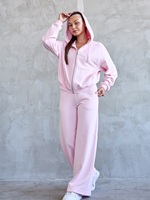 Ensemble 2 pièces pour femme : Sweat à capuche court zippé et pantalon de survêtement large en molleton uni, extensible, respirant, écologique, style streetwear d'été
