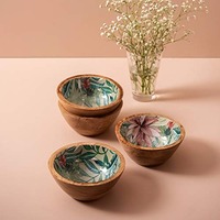 Tazón de Madera Meenakari Hecho a Mano, Tazón Decorativo Tradicional Indio, Tazón de Madera Meenakari Pintado a Mano, Decorativo