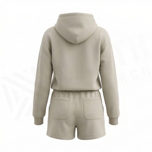 Women's 2 Piece Hoodie Shorts Set Fleece Casual Loose Fit Above <b>Knee</b> With Ignite Flame Print <b>Heat</b> Transfer Design - Product Image 2