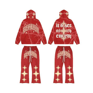 Ensemble de survêtement unisexe de maternité imprimé et brodé effet vieilli avec sweat à capuche et pantalon de jogging de haute qualité - Product Image 1