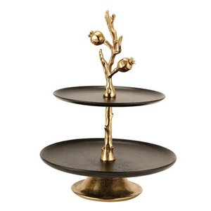 Two Tier Metal Cake Stand With Gold Branch Design <b>Round</b> Dessert Display <b>Tray</b> For Party Cupcake And Pastry Serving Kitchen Decor - Product Image 1