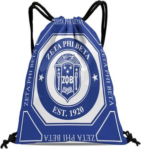 Custom Zeta Phi Beta <b>Drawstring</b> <b>Backpack</b> New York Alternate Limited Blue White Crest Design Cotton Sport Bag - Product Image 3