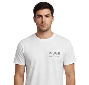 Oneten Apparel Camiseta blanca de manga corta con cuello redondo para hombre, 100% algodón, con estampado artístico de línea de bebidas Black Sun Bike - Product Image 5