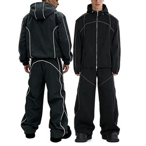 Conjunto Deportivo Unisex Negro Sólido con Capucha y Cordón Ajustable, Estilo Urbano, Transpirable, de Poliéster, para Primavera - Product Image 1