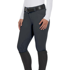 Pantalon d'équitation taille haute pour femme, gris, avec empiècements noirs et poches, extensible dans quatre directions - Product Image 1