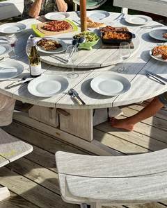 Outdoor Round Garden <b>Table</b> <b>Set</b> Patio Umbrella <b>Bench</b> Seating Garden Furniture for Courtyard Cafe Restaurant - Product Image 2