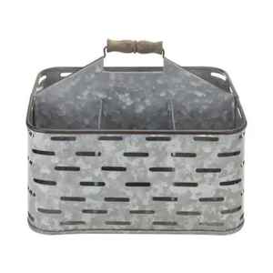 Organisateur de couverts en métal galvanisé avec poignée en bois, support rustique pour couverts, porte-ustensiles de cuisine multi-compartiments - Product Image 1