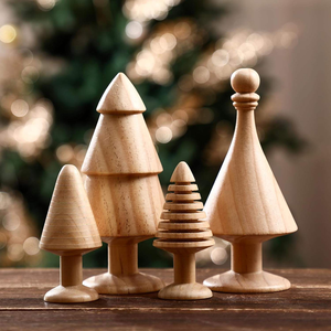 Ensemble de 4 figurines d'arbre de Noël rétro en bois, décoration de table de Noël, décoration de table à manger - Product Image 1