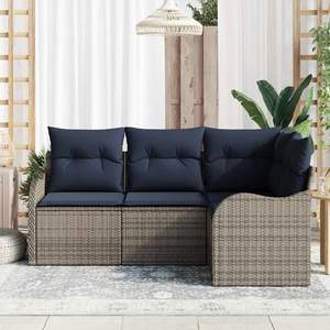 Grey Poly <b>Rattan</b> Garden <b>Sofa</b> Set Waterproof Cushions Outdoor Furniture Contemporary Design - Product Image 3