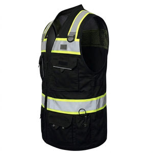 Multi-Pocket Reflective Safety Workwear Men <b>Hi</b>-<b>Vis</b> <b>Black</b> Construction <b>Vest</b> Bulk Custom Logo Breathable Utility Uniform Polyester - Product Image 3