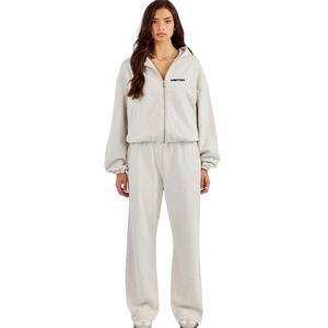 Women's Cropped Full Zip Hooded Tracksuit Set Fitted <b>Long</b> <b>Sleeve</b> <b>Top</b> Straight Leg Trousers Elastic Waist Two Piece Casual Outfit - Product Image 1
