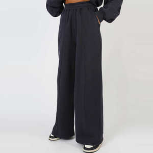 Women <b>Plus</b> <b>Size</b> Navy Blue Cotton Tracksuit Set Crew Neck <b>Sweater</b> Wide Leg Pants Loose Fit Casual Autumn Wear Full Length - Product Image 2