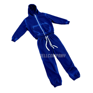 Wholesale Blue Sweatsuit Set Full <b>Zip</b> <b>Hooded</b> Sweatshirt and Sweatpants Casual Loose Fit Streetwear Sweatsuit - Product Image 1