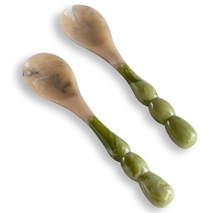 Wood Salad <b>Servers</b> with Marble Handles Eco-Friendly Dishwasher Safe Kitchen Utensils - Product Image 4