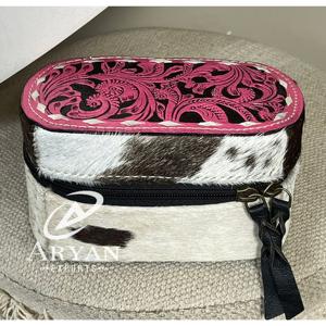 Boîte à bijoux de voyage haut de gamme 2026 en cuir de vachette véritable fait main, motif floral western, étui de rangement zippé pour femme - Product Image 1