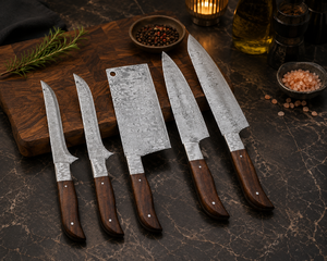 5 PCS Handmade Damascus Kitchen <b>Knife</b> <b>Set</b> with Chef <b>Knife</b> Cleaver Santoku Utility & Boning <b>Knife</b> Premium Wooden Handle Cooking - Product Image 6